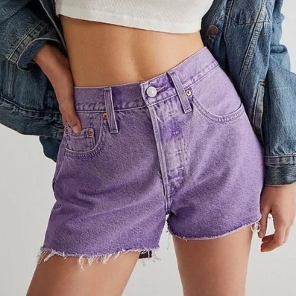 NWT Levi's Premium 501 Botanical Lavender Bright Purple Cutoff Denim Shorts